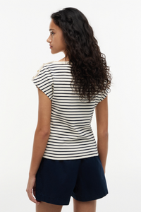 Gold-Tone Button Boat Neck T-Shirt