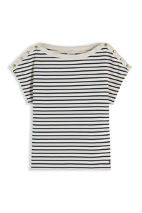 Gold-Tone Button Boat Neck T-Shirt