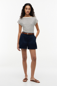 Gold-Tone Button Boat Neck T-Shirt