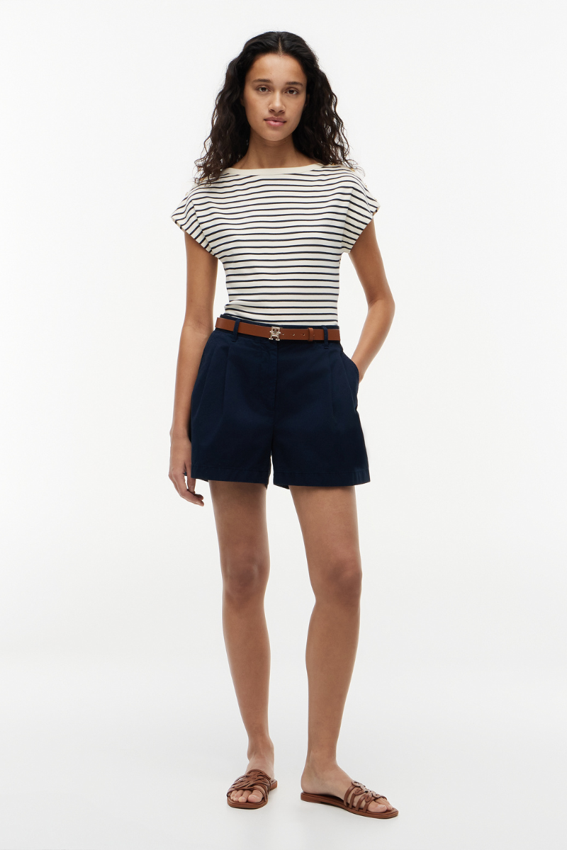 Gold-Tone Button Boat Neck T-Shirt