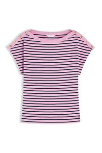 Gold-Tone Button Boat Neck T-Shirt