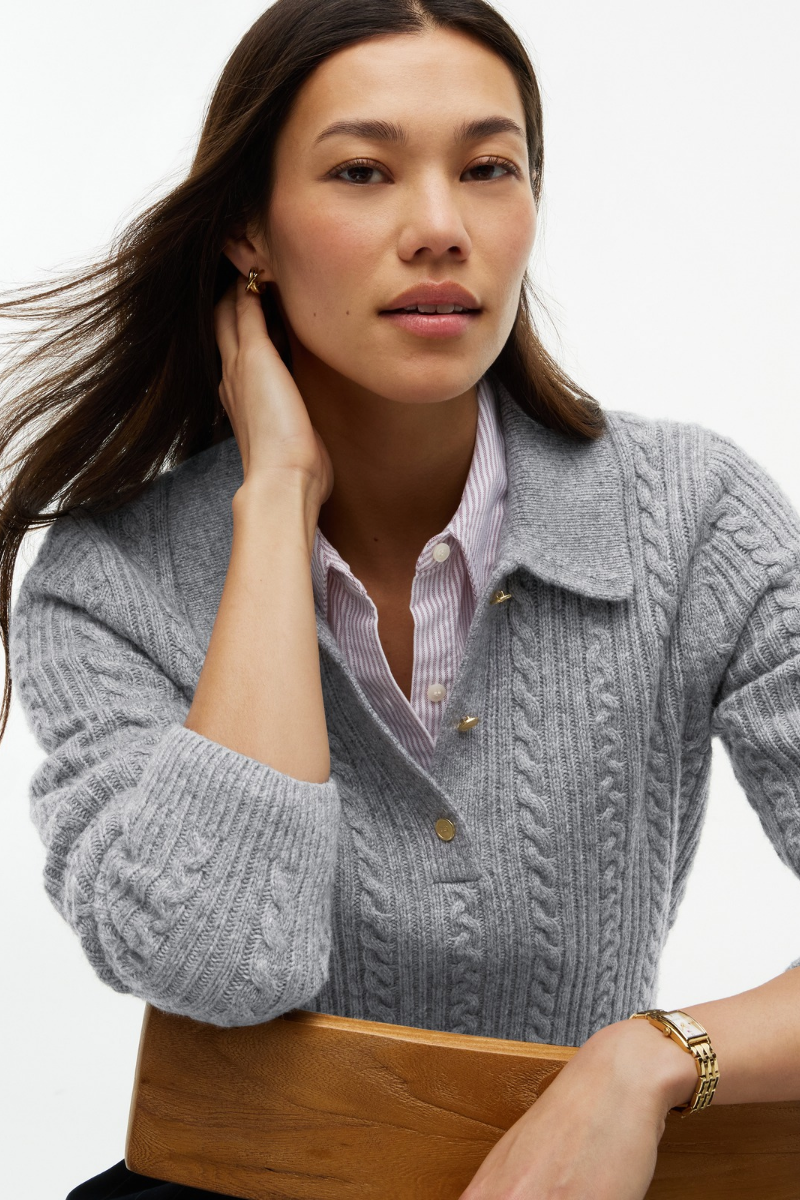 Long Sleeve Polo Cable Sweater