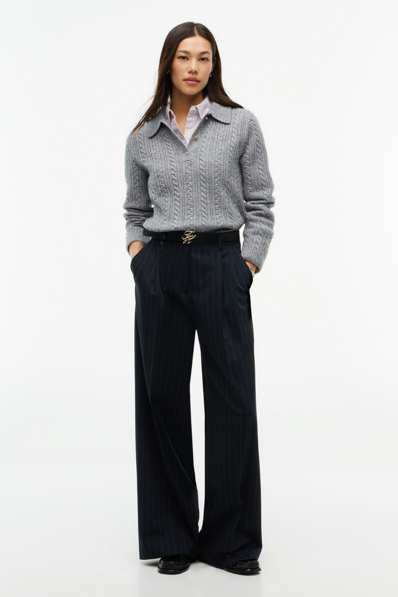 Long Sleeve Polo Cable Sweater