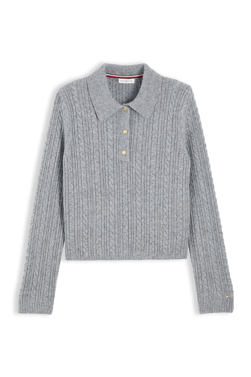 Long Sleeve Polo Cable Sweater