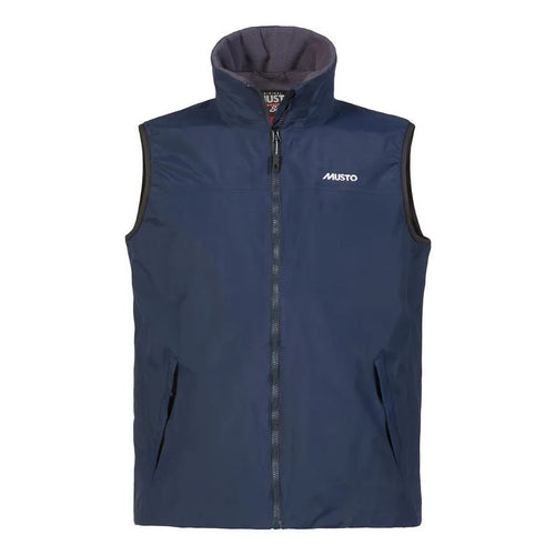 Musto Snug Vest. A waterproof vest with fleece lining, in the colour navy.