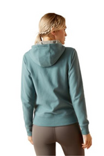 Ariat Team Logo Hood Jacket. A hooded jacket with full zip, pockets, and Ariat branding, in the colour North Atlantic.