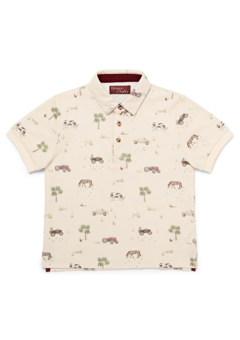 An image of the Eleanor Charles The Farm Print Polo Shirt