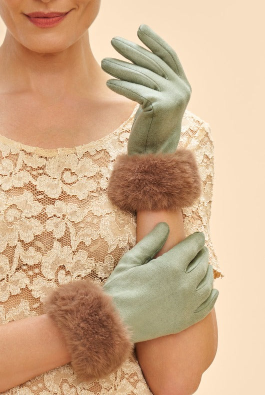 An image of the Powder Bettina Faux Suede/Faux Fur Gloves