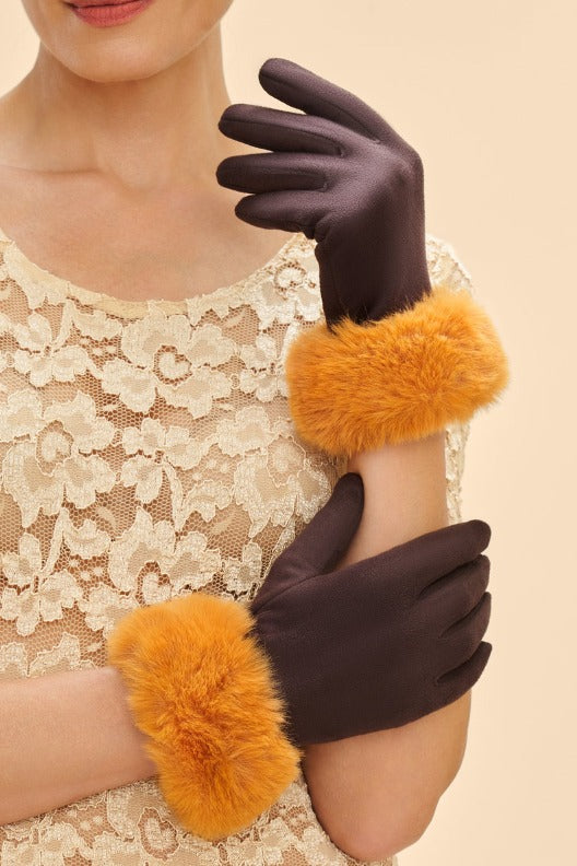 An image of the Powder Bettina Faux Suede/Faux Fur Gloves