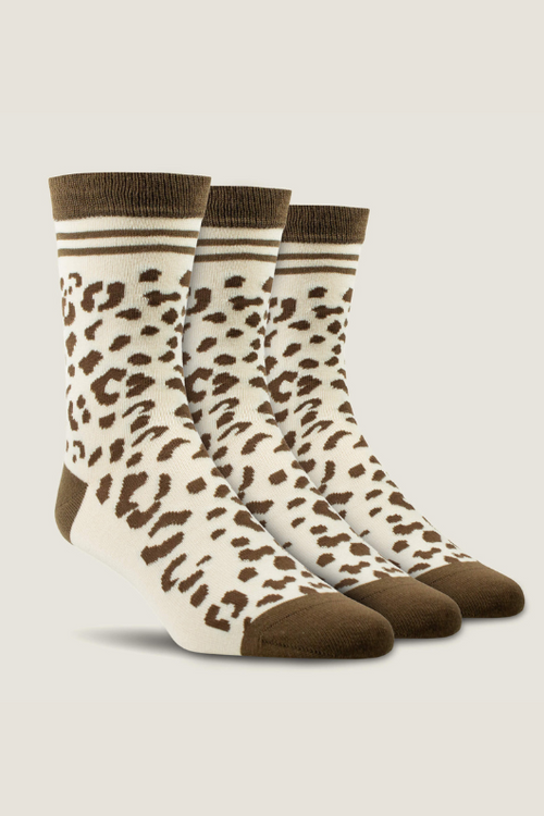 An image of the Ariat Charm Crew Socks in the colour Leopard Camo.