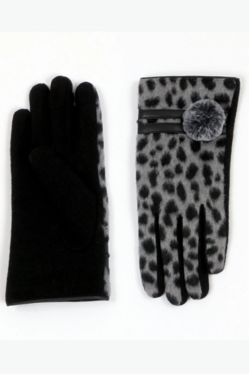 An image of the Pia Rossini Leopard Print Gloves in the colour Grey.