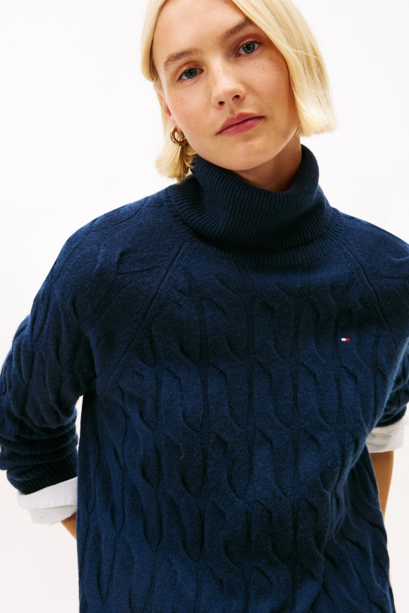 Soft Wool Cable Knit Roll Neck Jumper