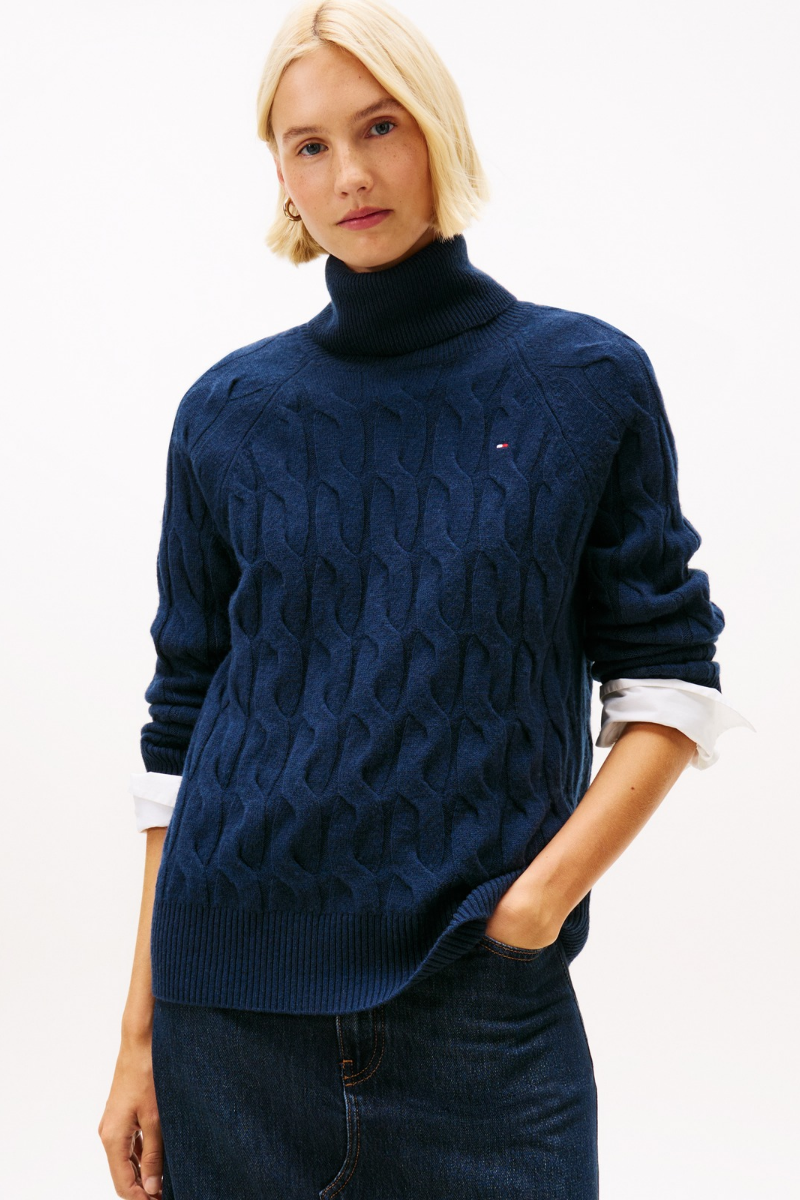 Soft Wool Cable Knit Roll Neck Jumper