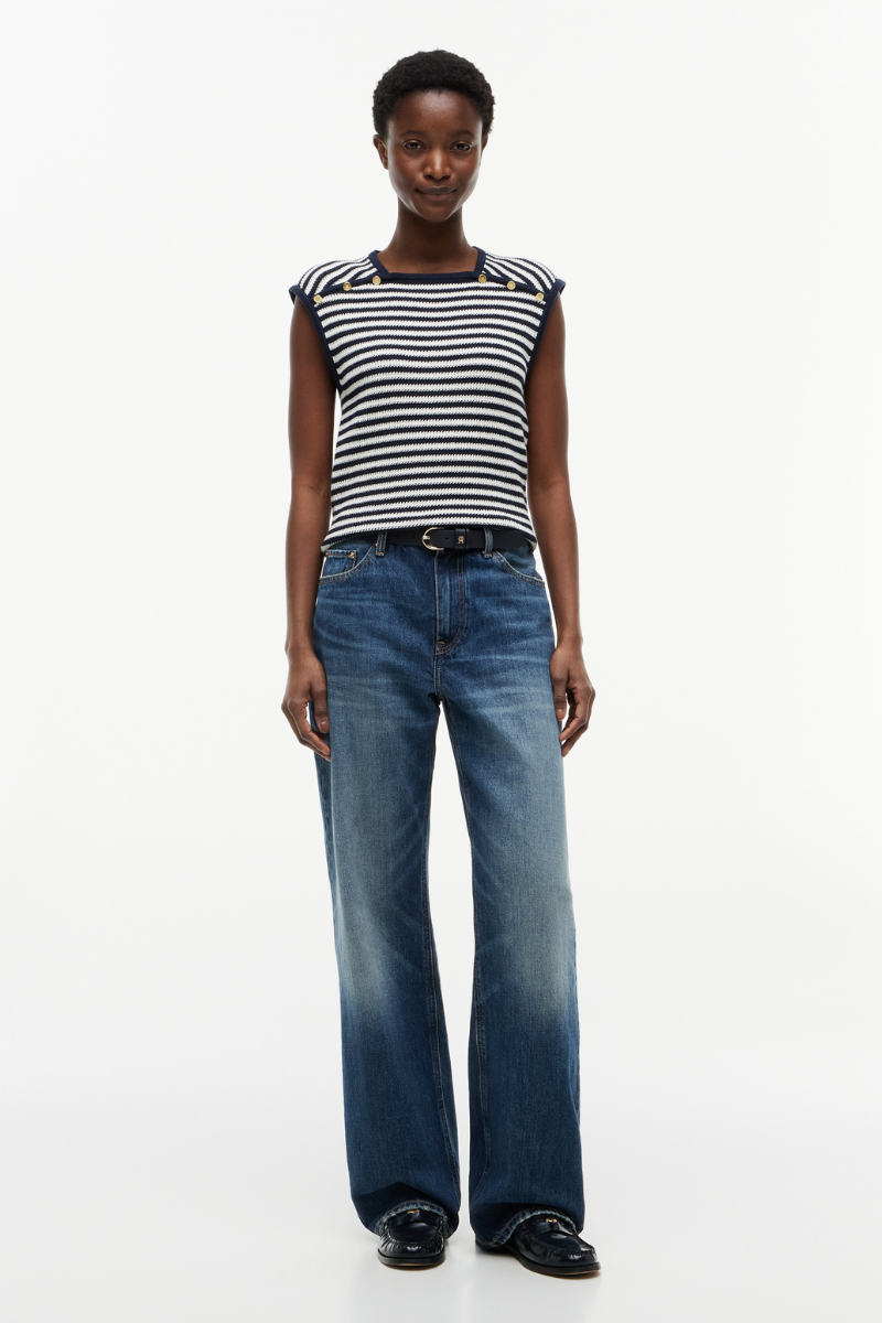 Gold Button Square Neck Top