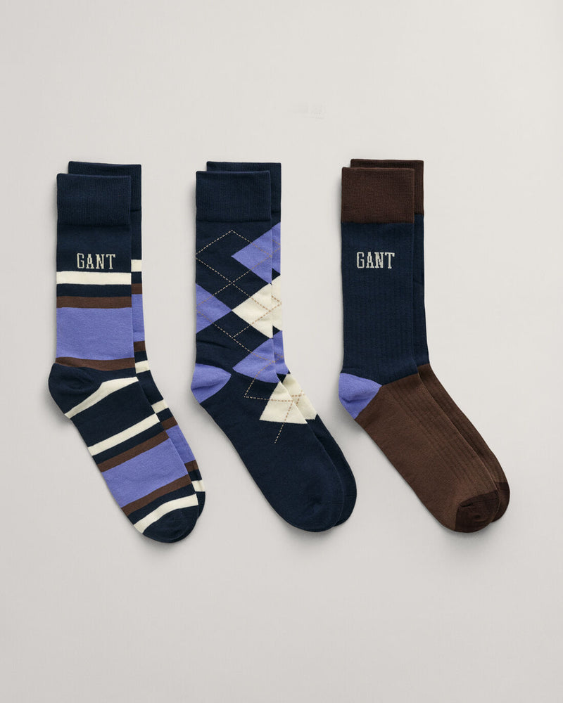 Argyle And Stripe Socks 3 Pack