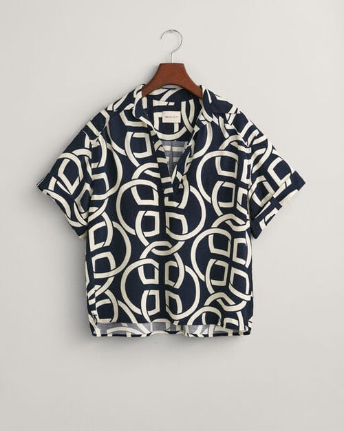 An image of the Gant Relaxed Fit Monogram Print Popover Short Sleeve Shirt