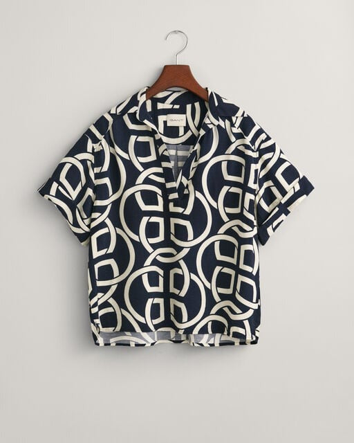 An image of the Gant Relaxed Fit Monogram Print Popover Short Sleeve Shirt