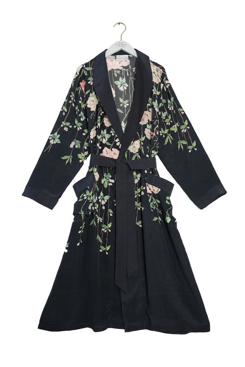 An image of the One Hundred Stars Trailing Blossom Black Crepe Gown