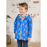 Lighthouse Ethan Jacket. A waterproof boy's jacket with a soft jersey lining, zip-up front, and a cool blue boat design.