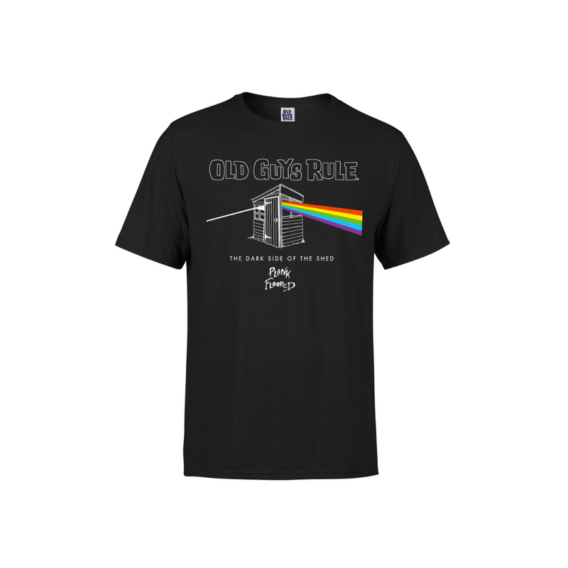 An image of the Old Guys Rule 'Dark Side of the Shed' T-Shirt