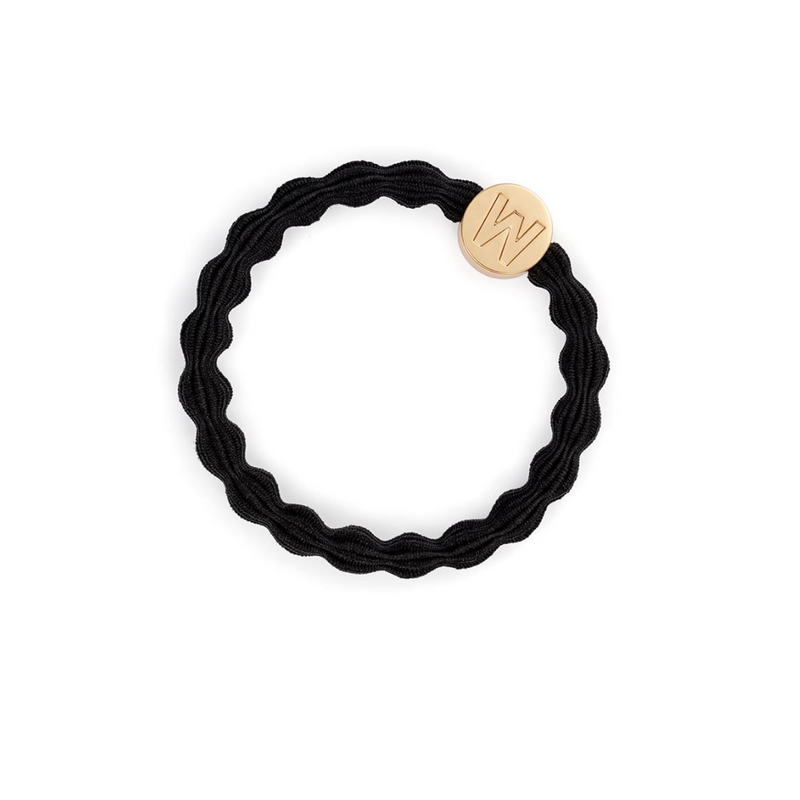 An image of the By Eloise Gold Letter Charm Elastic Hairband