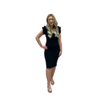 An image of the D Exterior Knitted Ruffle Sleeve Dress