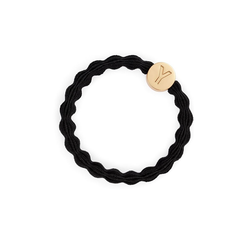An image of the By Eloise Gold Letter Charm Elastic Hairband