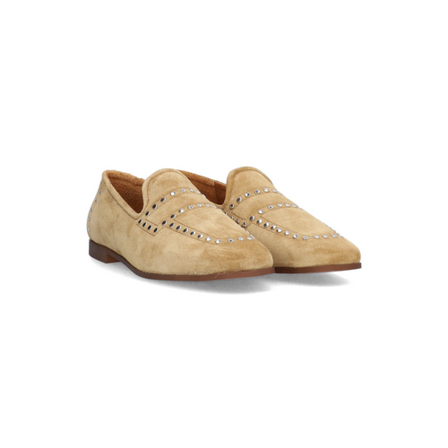 Alpe Suede Loafer in sand colour with decorative stud detail on the front.