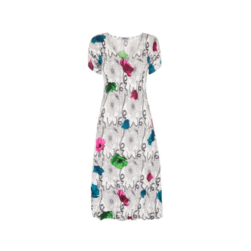 An image of the Alquema 1/2 Sleeve Smash Dress in the colour Flora Lampo.