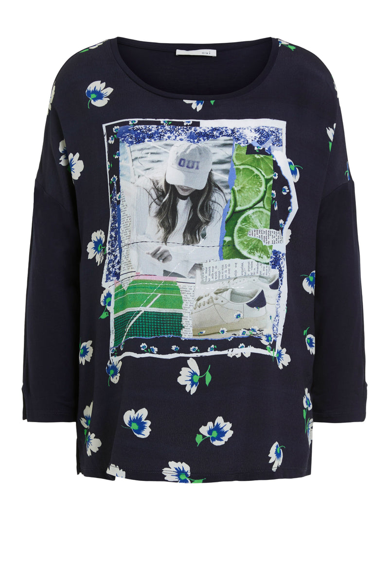 An image of the Oui 3/4 Sleeve Sparkle Front Top