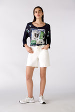 An image of the Oui 3/4 Sleeve Sparkle Front Top