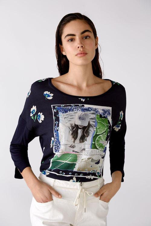 An image of the Oui 3/4 Sleeve Sparkle Front Top
