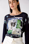 An image of the Oui 3/4 Sleeve Sparkle Front Top