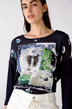 An image of the Oui 3/4 Sleeve Sparkle Front Top
