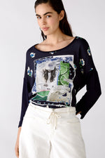 An image of the Oui 3/4 Sleeve Sparkle Front Top