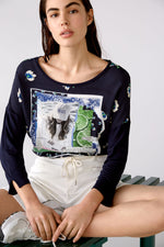 An image of the Oui 3/4 Sleeve Sparkle Front Top