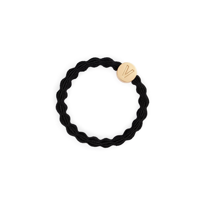 An image of the By Eloise Gold Letter Charm Elastic Hairband