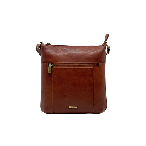 Nova Handbag. A stylish, timeless crossbody bag made with leather, in the colour cognac.