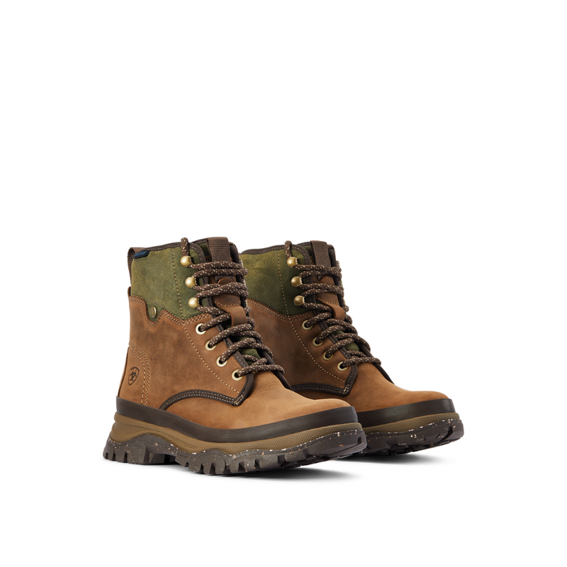 An image of the Ariat Women's Moresby Waterproof Boot in the colour Brown/Olive.