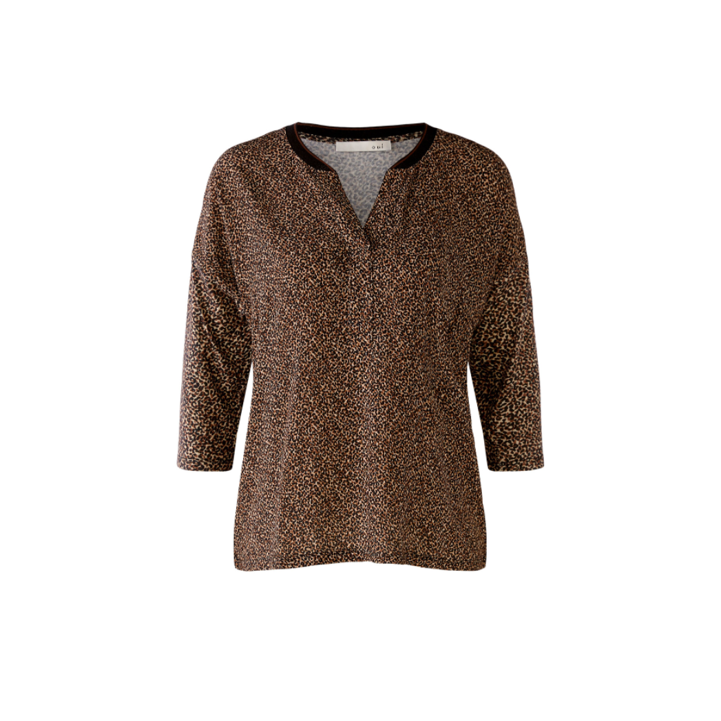 An image of the Oui 3/4 Sleeve Animal Print Blouse