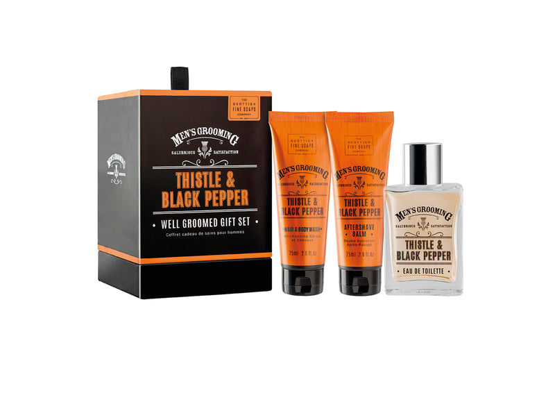 An image of the Scottish Fine Soaps Thistle & Black Pepper Well Groomed Gift Set