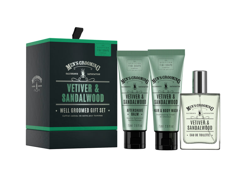 An image of the Scottish Fine Soaps Vertiver & Sandalwood Well Groomed Gift Set