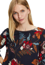 An image of the Betty Barclay 3/4 Sleeve Sweatshirt with multicoloured floral print.
