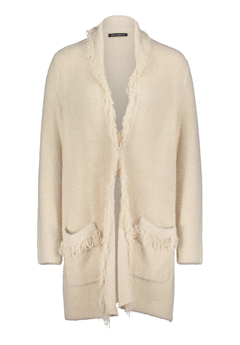 An image of the Betty Barclay Frayed Long Cardigan in the colour Pastel Sand.